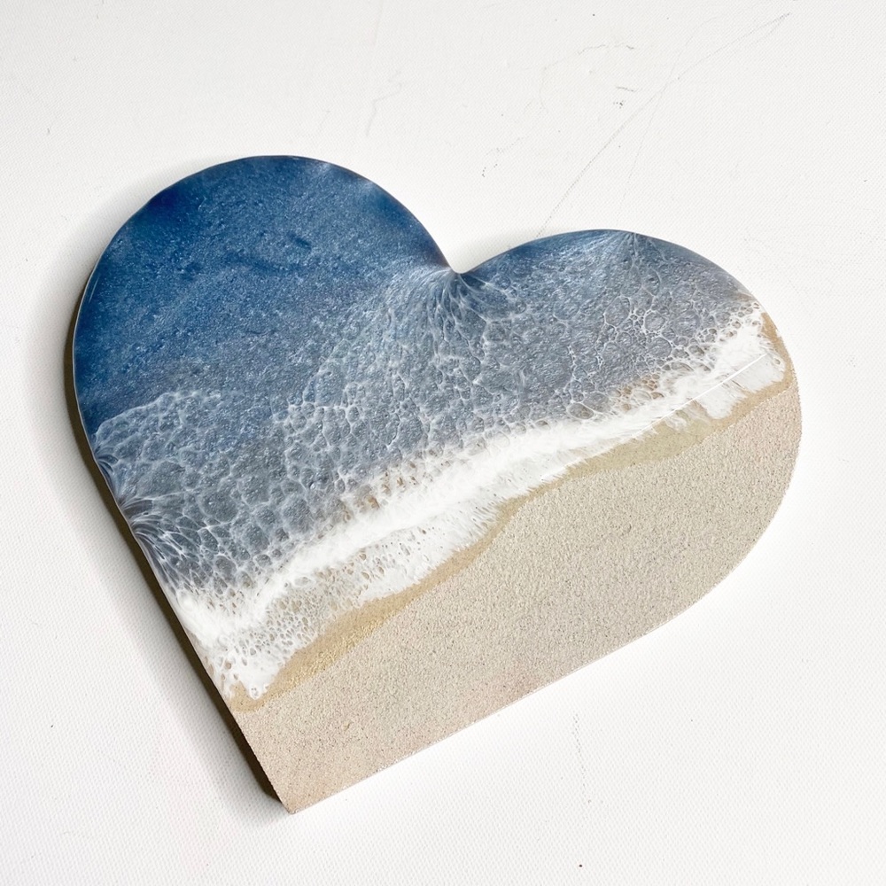 Resin Beach Art Heart White Sand Blue Wave